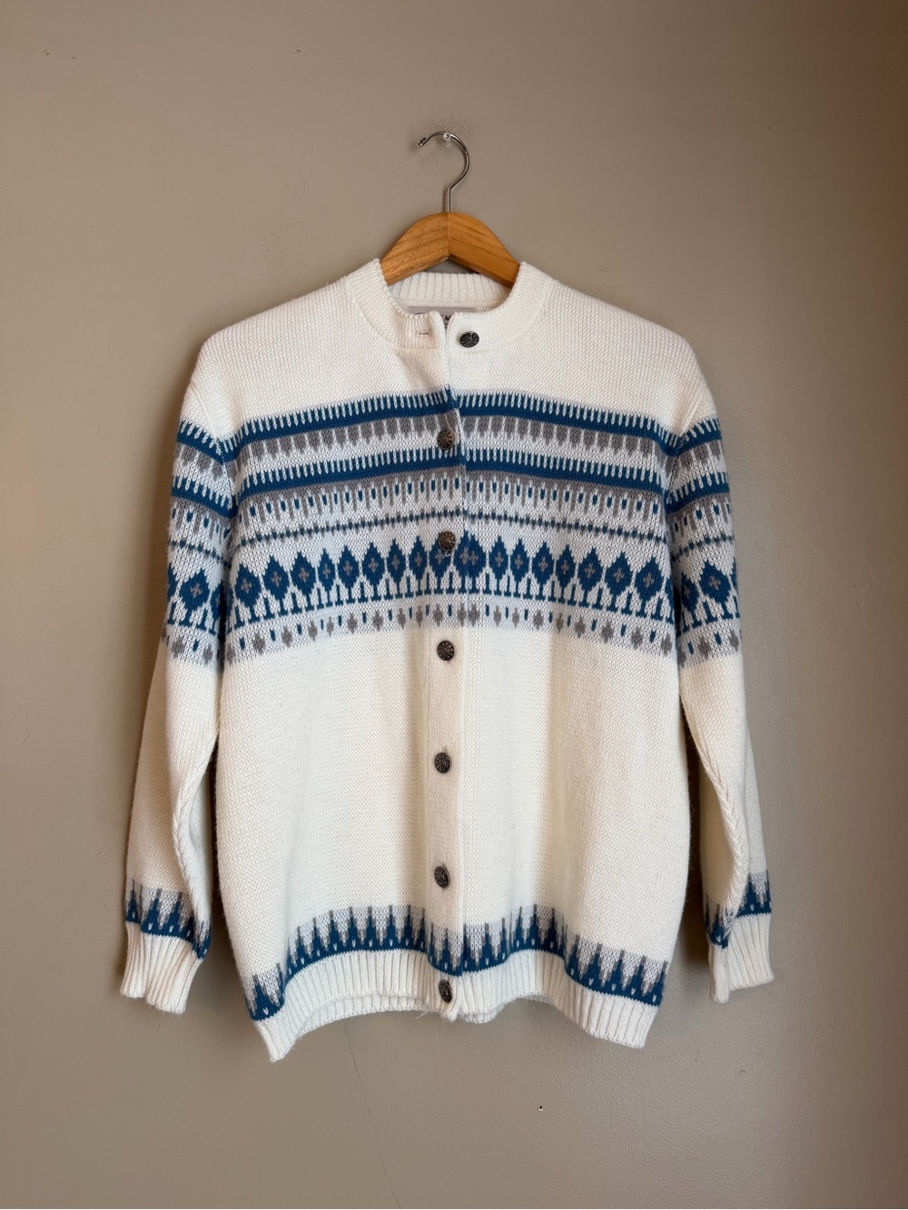 Bemidji Woolen Mills Cardigan Sweater Women’s Sz 42 USA Made fair Isle Vintage